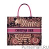 High Quality Christian Dior Fuchsia Dior Book Tote Dior Animals Embroidered Canvsa Bag Peachblow