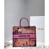 High Quality Christian Dior Fuchsia Dior Book Tote Dior Animals Embroidered Canvsa Bag Peachblow