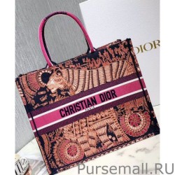 High Quality Christian Dior Fuchsia Dior Book Tote Dior Animals Embroidered Canvsa Bag Peachblow