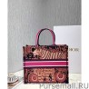 High Quality Christian Dior Fuchsia Dior Book Tote Dior Animals Embroidered Canvsa Bag Peachblow