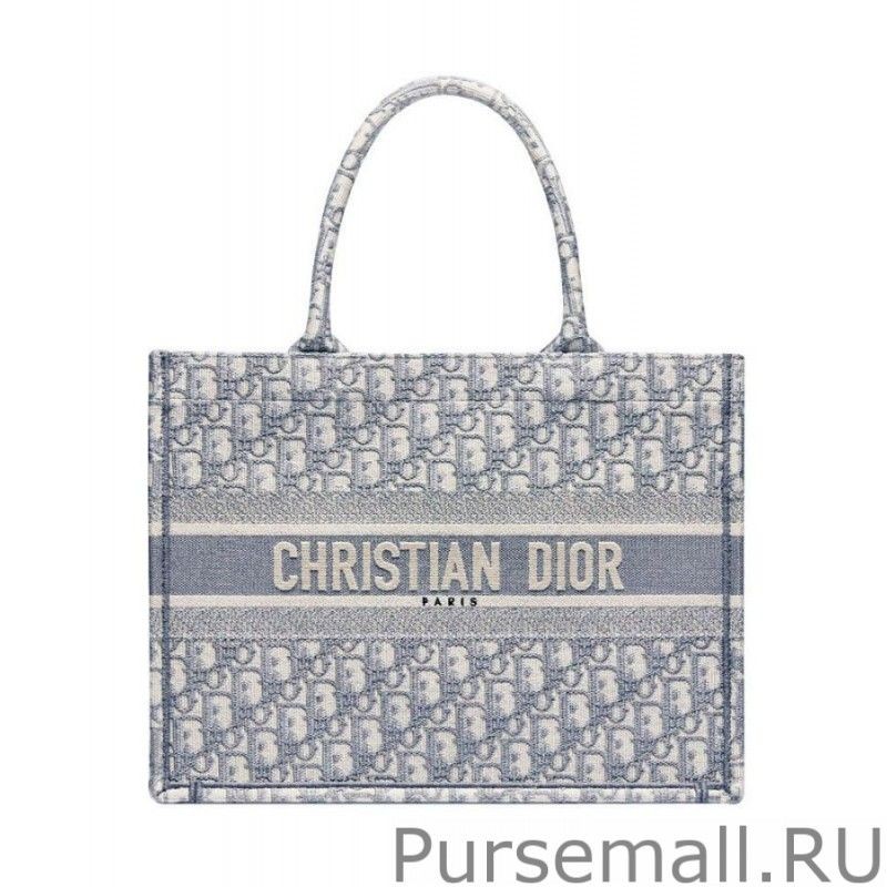 High Christian Dior Small Book Tote With Dior Oblique Embroidery Gray