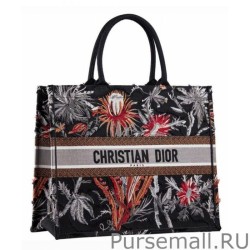 Designer Christian Dior Small Camouflage Embroidered Canvas Book Tote Bag Black