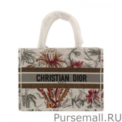 Inspired Christian Dior Small Camouflage Embroidered Canvas Book Tote Bag White