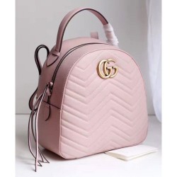 Top Quality GG Marmont Quilted Leather Backpack Bag 476671 Pink
