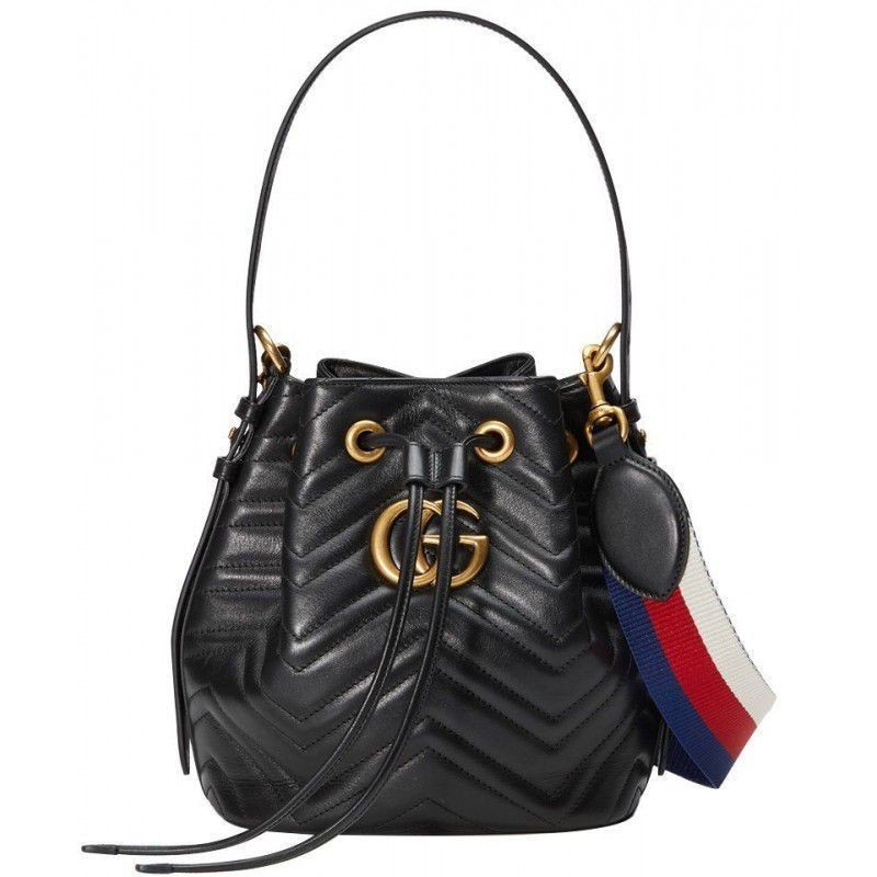 Top Quality GG Marmont Quilted Leather Bucket Bag 476674 Black