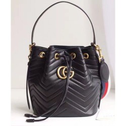 Top Quality GG Marmont Quilted Leather Bucket Bag 476674 Black