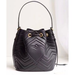 Top Quality GG Marmont Quilted Leather Bucket Bag 476674 Black
