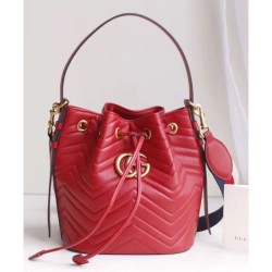 AAA+ GG Marmont Quilted Leather Bucket Bag 476674 Red