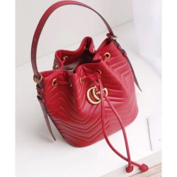 AAA+ GG Marmont Quilted Leather Bucket Bag 476674 Red