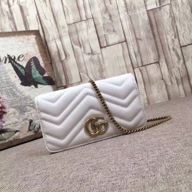 UK GG Marmont Studs Mini Should Bag 488426 White