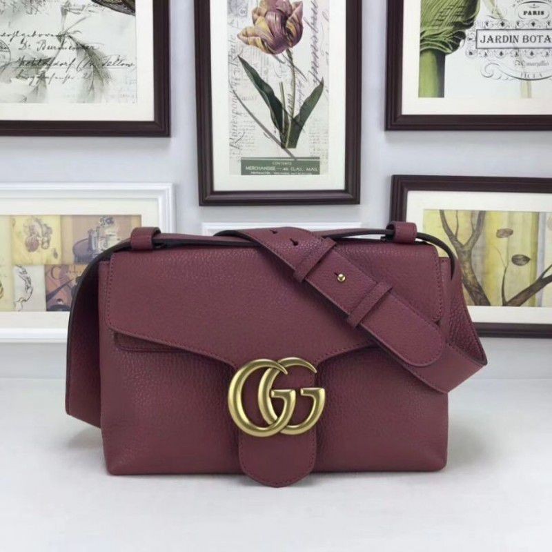 1:1 Mirror GG Marmont Leather Shoulder Bags 401173 Claret