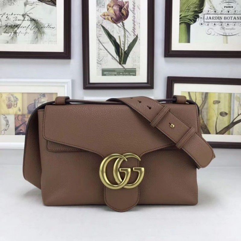 Top Quality GG Marmont Leather Shoulder Bags 401173 Brown