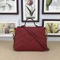 UK GG Marmont Small Top Handle Bag 498110 Red