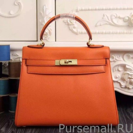 Perfect Hermes Kelly Bag In Orange Epsom Leather