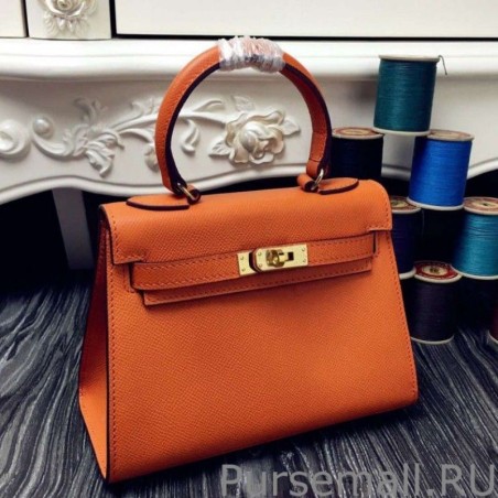 7 Star Hermes Kelly 20cm Bag In Orange Epsom Leather