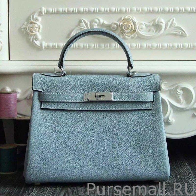 High Hermes Kelly Bag In Azure Clemence Leather