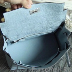 High Hermes Kelly Bag In Azure Clemence Leather