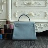 High Hermes Kelly Bag In Azure Clemence Leather