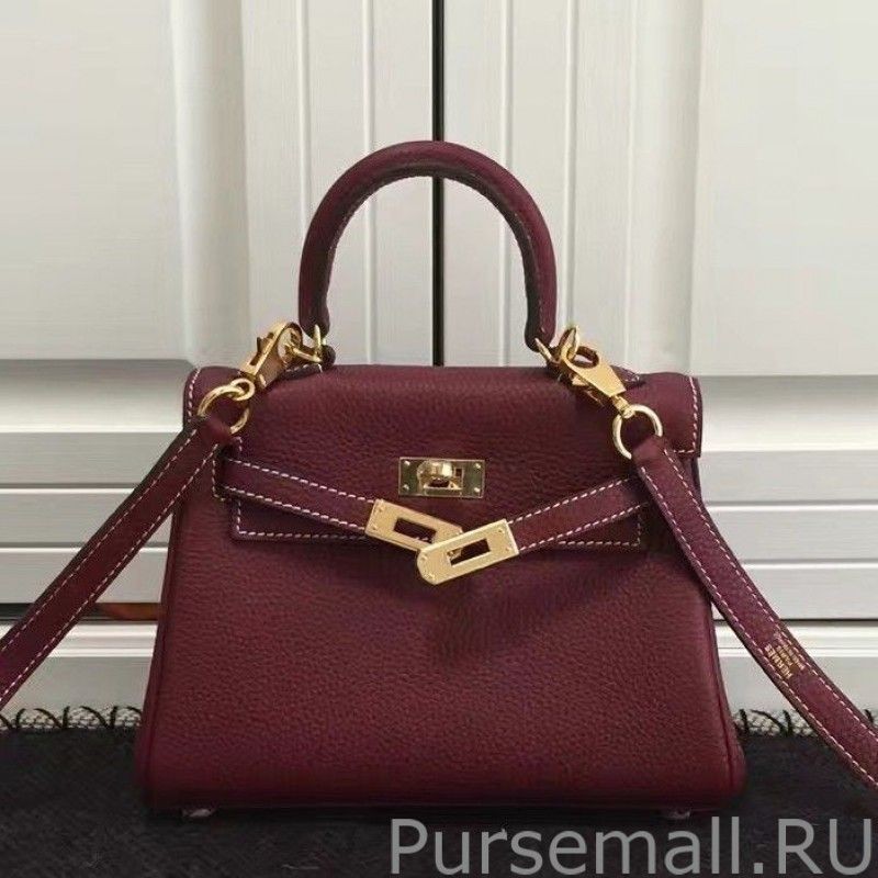 Top Hermes Kelly 20cm Bag In Bordeaux Clemence Leather