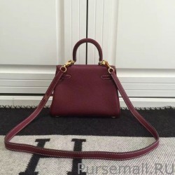 Top Hermes Kelly 20cm Bag In Bordeaux Clemence Leather