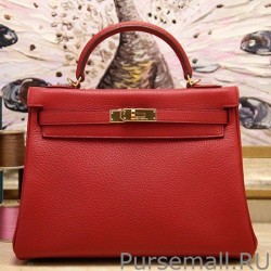 Best Hermes Kelly Bag In Red Clemence Leather