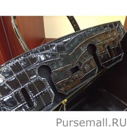 High Quality Hermes Birkin 30cm 35cm Bag In Black Crocodile Leather