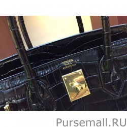 High Quality Hermes Birkin 30cm 35cm Bag In Black Crocodile Leather