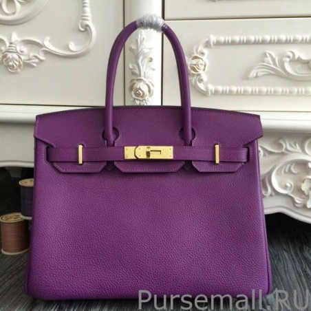 1:1 Mirror Hermes Birkin 30cm 35cm Bag In Purple Clemence Leather