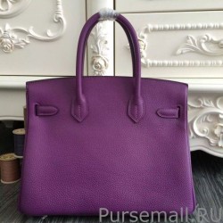 1:1 Mirror Hermes Birkin 30cm 35cm Bag In Purple Clemence Leather