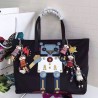 Luxury Prada Robot Fabric Tote Bag Black and Pale Blue 1BG052