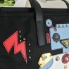Luxury Prada Robot Fabric Tote Bag Black and Pale Blue 1BG052