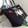 Luxury Prada Robot Fabric Tote Bag Black and Pale Blue 1BG052