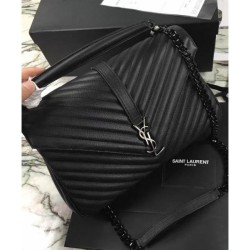 UK YSL Classic Large Monogram Saint Laurent College Bag Black