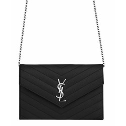 Luxury YSL Small Mono Leather Wallet on a Chain Black