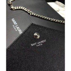 Luxury YSL Small Mono Leather Wallet on a Chain Black