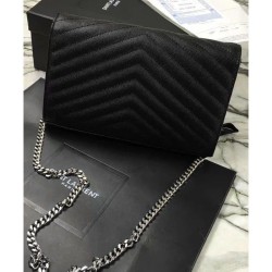 Luxury YSL Small Mono Leather Wallet on a Chain Black