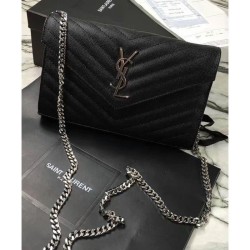 Luxury YSL Small Mono Leather Wallet on a Chain Black