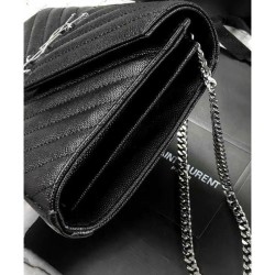 Luxury YSL Small Mono Leather Wallet on a Chain Black