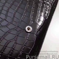 1:1 Mirror Saint Laurent Chain Wallet in Black Crocodile Embossed Leather 377829