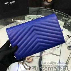 Wholesale Saint Laurent Blue Grained Matelasse Leather Chain Wallet Y221220