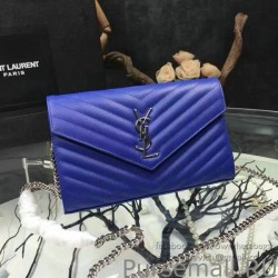 Wholesale Saint Laurent Blue Grained Matelasse Leather Chain Wallet Y221220