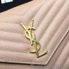 High Quality Saint Laurent Chain Wallet In Apricot Grain De Poudre Textured Matelasse Leather 377828