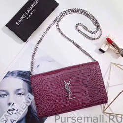Cheap Saint Laurent Chain Wallet in Burgundy Crocodile Embossed Leather 377829