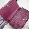 Cheap Saint Laurent Chain Wallet in Burgundy Crocodile Embossed Leather 377829