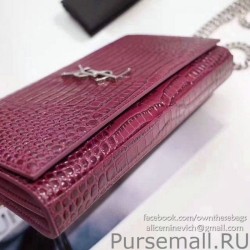 Cheap Saint Laurent Chain Wallet in Burgundy Crocodile Embossed Leather 377829