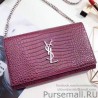 Cheap Saint Laurent Chain Wallet in Burgundy Crocodile Embossed Leather 377829
