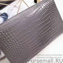 Perfect Saint Laurent Chain Wallet in Grey Crocodile Embossed Leather 377829