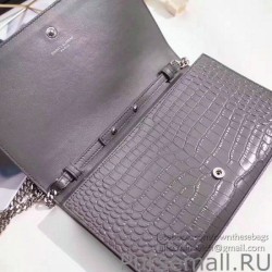 Perfect Saint Laurent Chain Wallet in Grey Crocodile Embossed Leather 377829