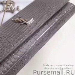 Perfect Saint Laurent Chain Wallet in Grey Crocodile Embossed Leather 377829