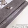 Perfect Saint Laurent Chain Wallet in Grey Crocodile Embossed Leather 377829